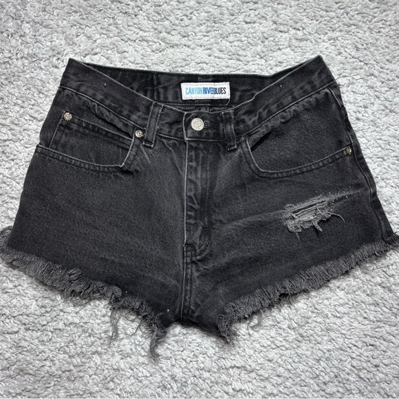 Canyon River Blues Shorts Womens 26 Micro Denim Frayed Raw Hem Black Cut Offs - Picture 1 of 3
